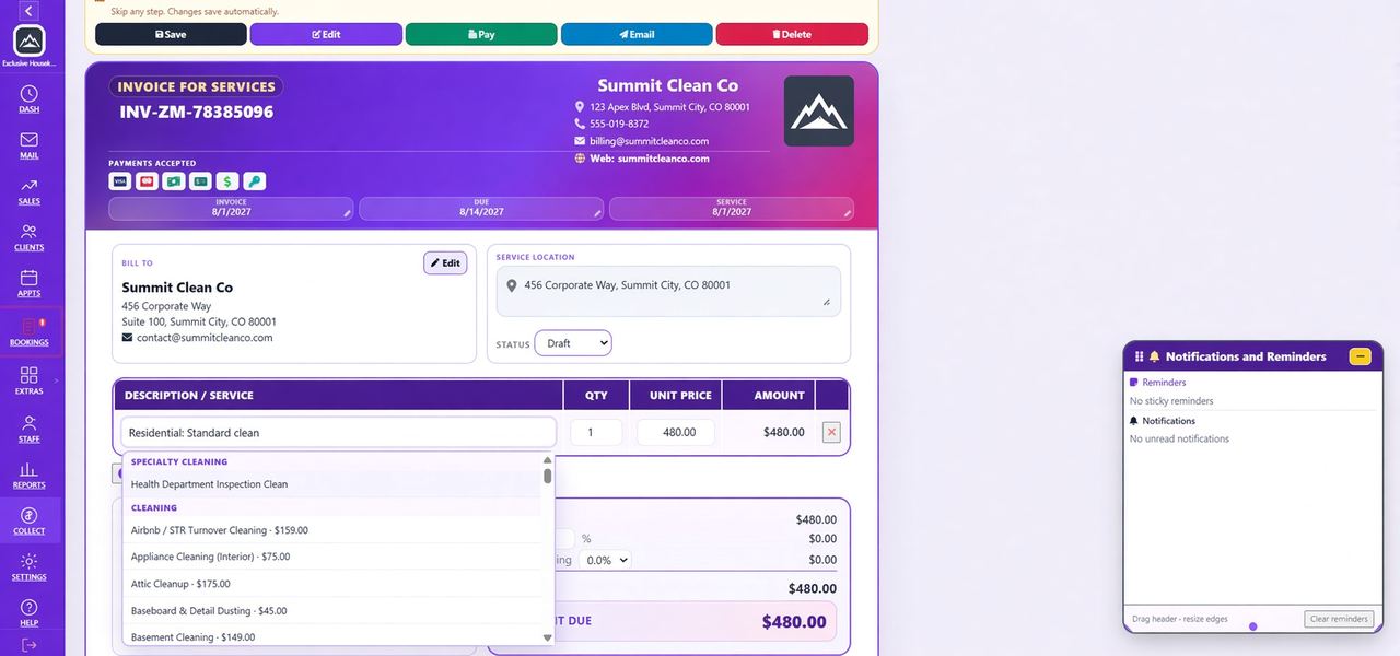 MaidVista invoice editor