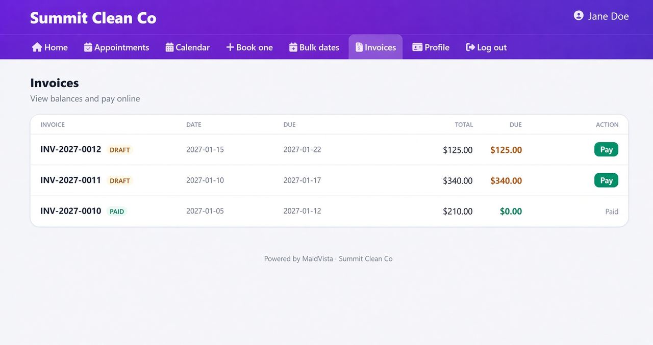Customer portal invoices