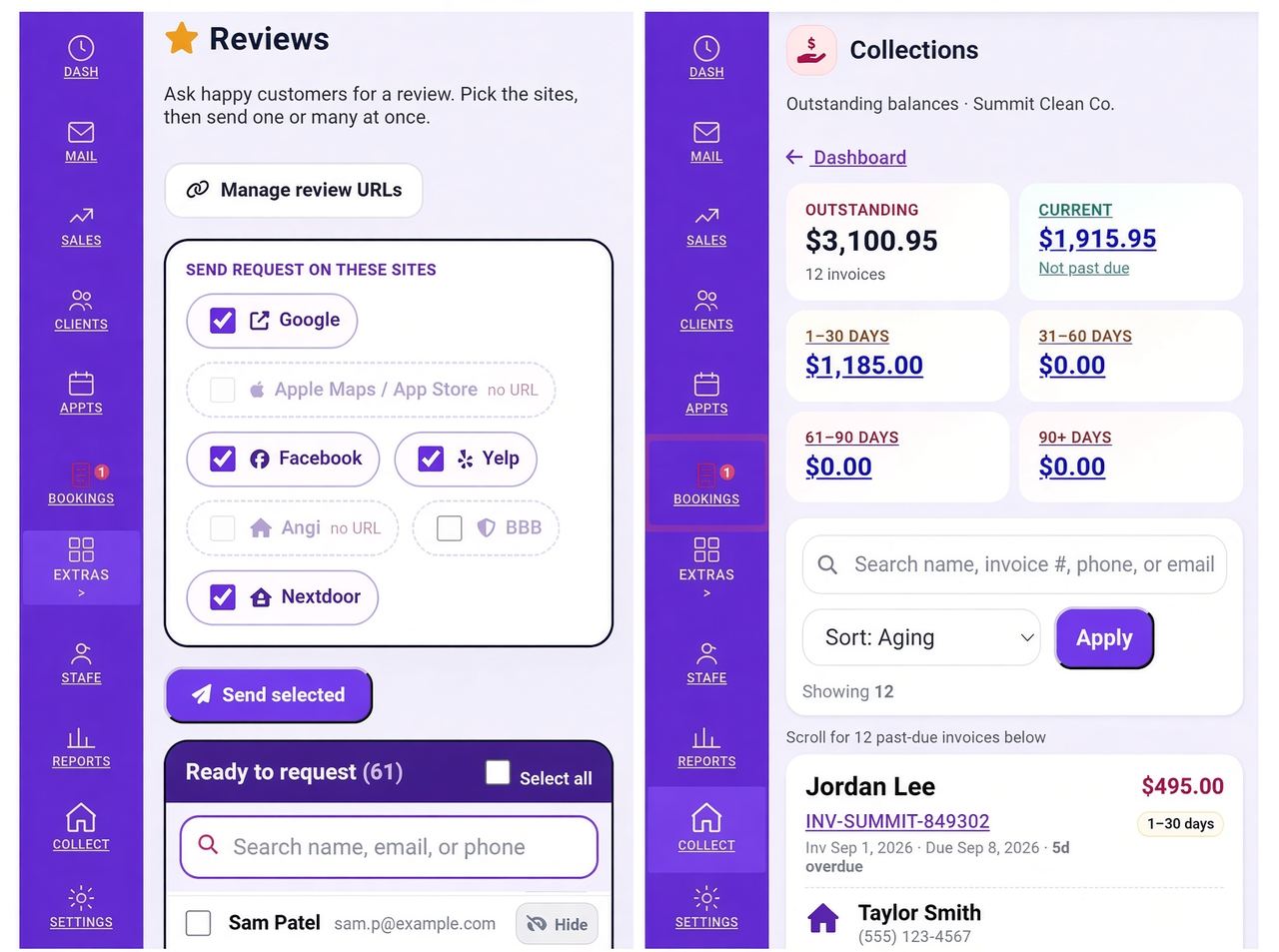 Reviews and collections screens