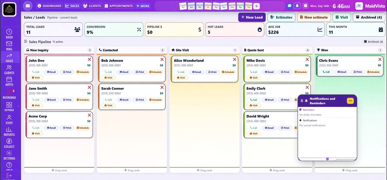 MaidVista sales pipeline