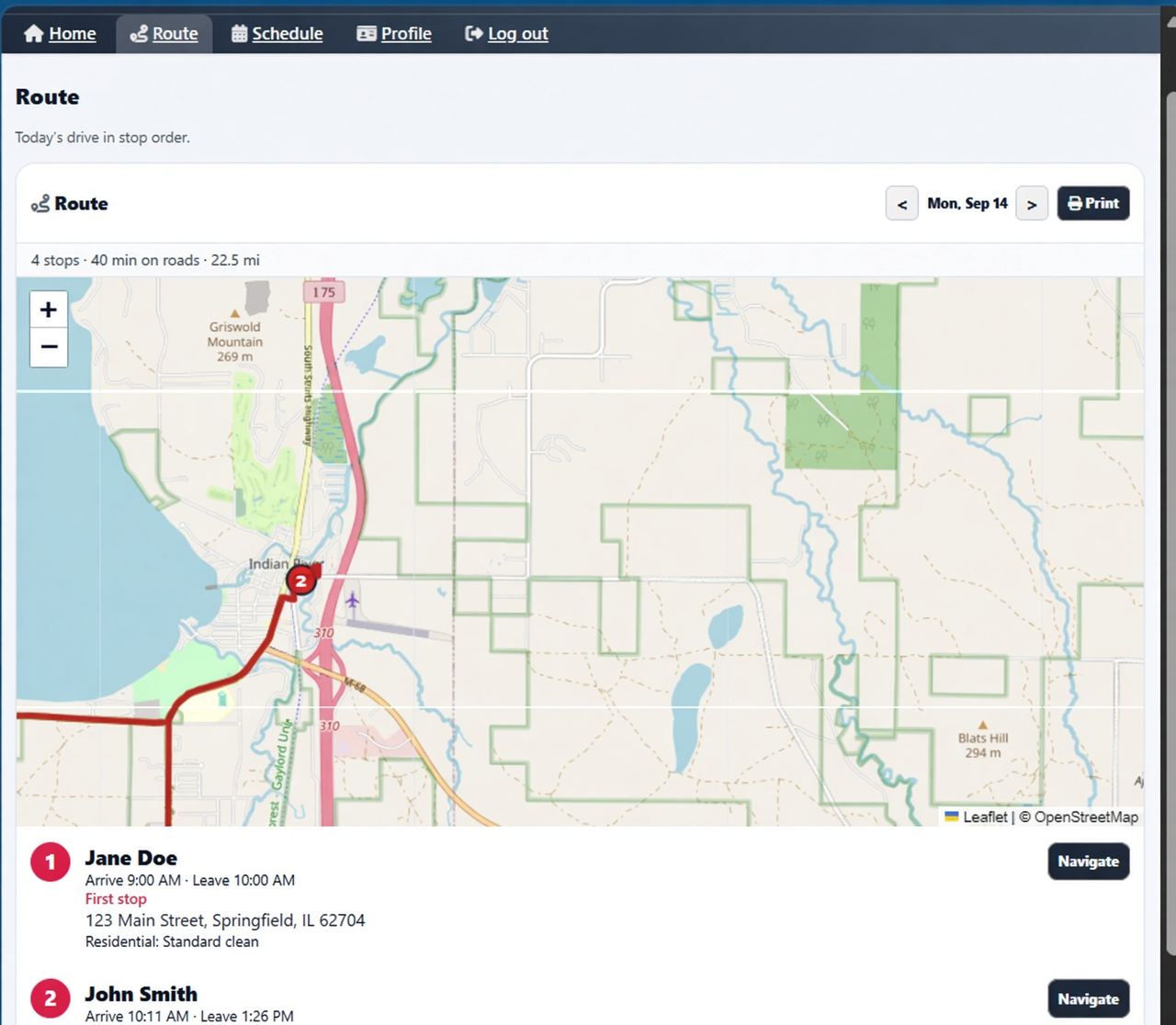 Staff portal daily route